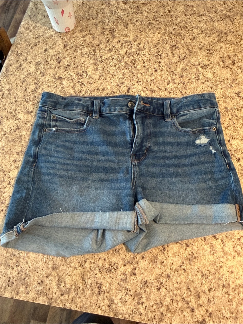 American Eagle Outfitters Dark Blue Rolled Cuff Denim midi Shorts